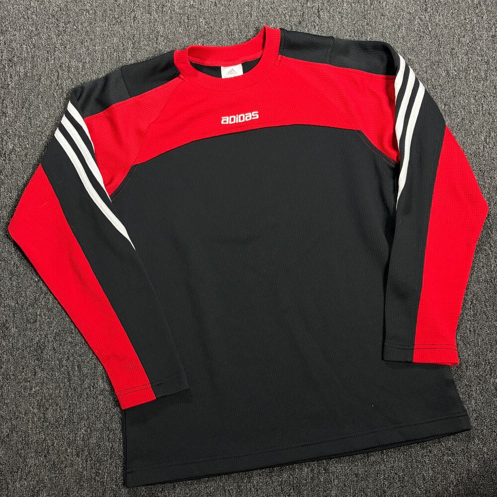 Vintage Y2k Adidas Three Stripe Silver Tag Black Red Soccer Longsleeve Small